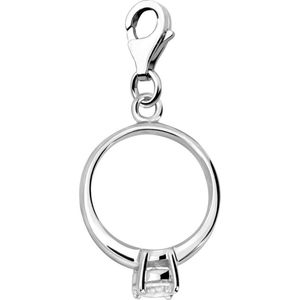 Quiges – 925 - Zilver – Charm - Bedel - Hanger - 3D Sieraad Ring - met – sterling - zilver - karabijnslot - geschikt - voor - Zinzi, Thomas – Sabo - Ti Sento - Bedelarmband HC279