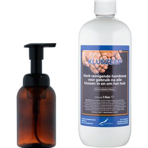 Zeepdispenser 300 ml amber bruin hervulbaar + 1 liter Handzeep Kluszeep navulling
