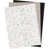 Faux Leather Papier, vel 21x27,5+21x28,5+21x29,5 cm, dikte 0,55 mm, 3 vellen, grijs, wit, zwart