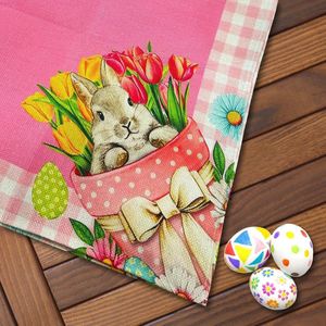 Tafelkleed voor Pasen, schattig haas, rechthoekig tafelkleed, 85 x 85 cm, kleurrijke seizoensgebonden lente, keukentafeldecoratie voor feestdagen, diner (roze konijn, 85 x 85 cm)