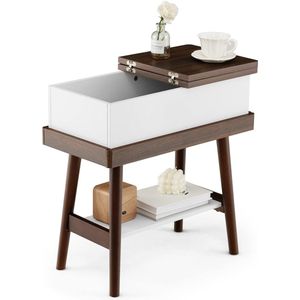 Bijzettafel met inklapbaar tafelblad, smalle banktafel van rubberhout, nachtkastje klaptafel voor woonkamer, slaapkamer, 60 x 30 x 60 cm, donkerbruin