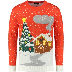 GENTS - Kersttrui winter wonderland LED - Wol - Rood - Maat S/S