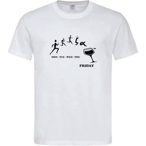 T-shirt Unisex Volwassenen Grappig Tekst ""De weg naar wijn"" Op Voorkant | korte mouw | Wit/zwart | maat XL