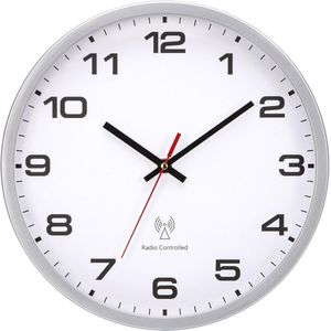 Radiogestuurde Wandklok 25 cm - Zilver Zwarte Vintage Klok voor Keuken, Slaapkamer en Woonkamer