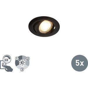 QAZQA mio - Moderne LED Dimbare Inbouwspot met Dimmer - 5 stuks - L 0 mm - Zwart - Woonkamers-sSlaapkamers-sKeuken