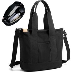 Canvas Tote Bag - Modieuze Schoudertas - Grote Handtas - Zwart