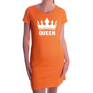 Queen met witte kroon jurk oranje voor dames - Koningsdag - supporters kleding / oranje jurkjes XL
