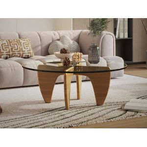 MEUBI - Salontafel Eiken - Hout - Glas Rond - Noguchi - Tafel - B014-3