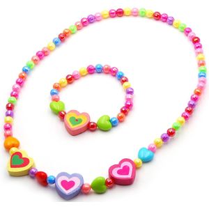 Kinderketting en armband voor meisjes met hartjes multicolor