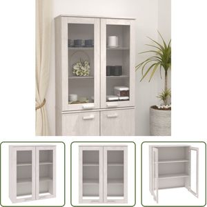 The Living Store HAMAR Opzetkast - 85 x 35 x 100 cm - Wit - Massief grenenhout - Met glazen deuren