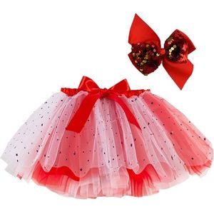 Rood/Creme Wit meisjes tutu rok - tule meisjes rok - Pailletten Rouge kleuren meisjes rok - maat 110-116-122-128 - L - meisjes rokje 5 tot 8 jaar