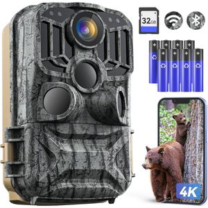 Wildcamera met Nachtzicht - Buitencamera voor Buiten - Waterdicht - Wifi - 4K - Grijs