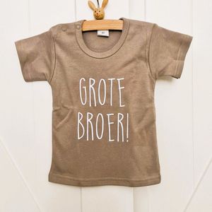 Shirt Aankondiging zwangerschap grote broer | korte mouw | zand beige | maat 74 bekendmaking Baby ik word grote broer big bro brother