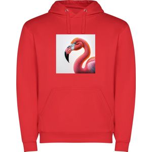 Rode unisex hoodie met “ Kleurrijke Flamingo“ Print Full merk Roly maat 116 5/6 jaar