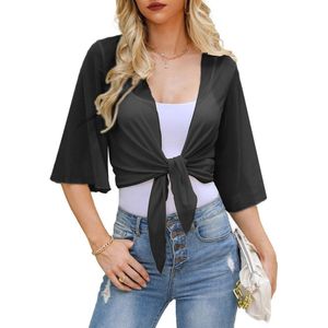 Effen Visnet Bolero Shrug Dames 3/4 Mouw Cropped Top Lichtgewicht
