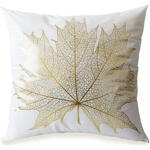 Mulbro Home Golden Metallic Line - Sierkussens - Kussens Woonkamer - Goudfolie - Canadees Blad - Wit