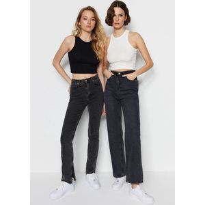 Trendyol - Twoss21Al0058 - Aansluitend Cropped Geribbeld Gebreid Onderhemd - Marineblauw-Groen - 2-Pack