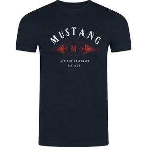 Mustang Heren T-Shirt Basic Print Tee regular fit Blauw S Ronde Hals Volwassenen Opdruk Print Shirts