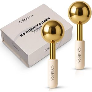 Oseera® - Ice Globes - Goud met Greige Handvat – Set van 2 in Cadeauverpakking – Verkoelende Gezichtsmassage – Cryo Balls voor Huidverzorging - Cryotherapy