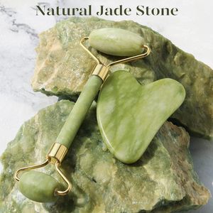 Jade Roller en Gua Sha Tool - Gezichts- en Halsmassage, Vermindert Wallen en Verstevigt de Huid