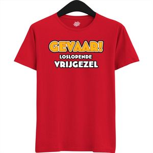 Gevaar! Loslopende Vrijgezel | Vrijgezellenfeest Cadeau Man - Groom To Be Bachelor Party - Grappig Bruiloft En Bruidegom Bier Shirt - T-Shirt - Unisex - Rood - Maat S