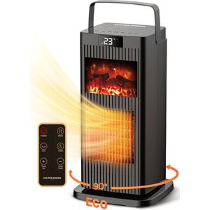 Vulpes Goods® Tech - Elektrische Kachel Elite - Elektrische Verwarming voor Binnen - Ventilatorkachel - Keramische Kachel - Heater - 4 Standen - 1500W - Slimme Thermostaat - Roterend - Vlameffect - Afstandsbediening - Incl. schoonmaakdoek & E-Book