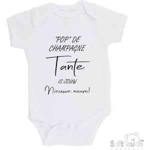 100% katoenen Romper """"Pop"" de champagne Tante is jouw nieuwe naam!"" Unisex Katoen Wit/zwart 68/74