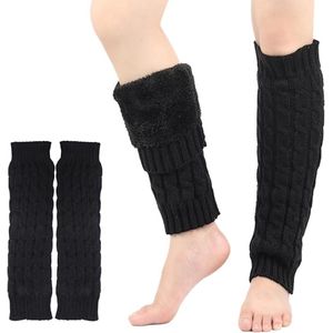 Twee paar warme beenwarmers met fleecevoering, warme en beschermende overschoenen voor dames en meisjes, zachte en stijlvolle herfst- en wintersokken, geschikt voor dans, sport en andere gelegenheden - zwart.