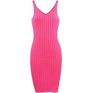 Fuchsia Knitted Jurk Basic - Dames Jurken - Trendy Zomer Jurken - Maat S (36) - Fuchsia