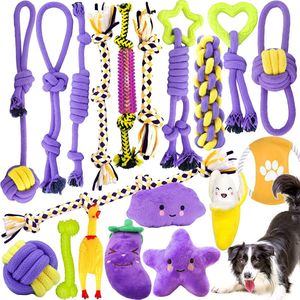 19 stuks hondenspeelgoed, kauwspeelgoed, bal honden, robuuste tanden, kauwen, duurzaam speelgoed, tandtrainingsset, van natuurlijk katoen, voor kleine, middelgrote, honden, speelgoed voor honden, tandverzorging