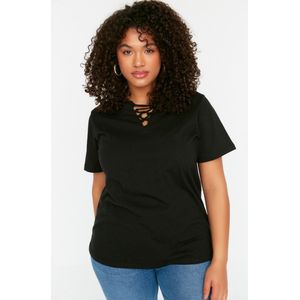 Trendyol Vrouwen Standaard mouw Basis Zwart T-shirt met gebreide kraag TBBSS22TS1027