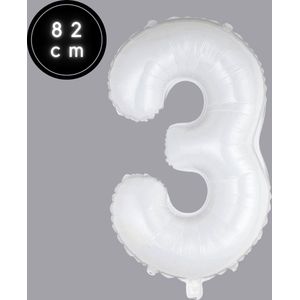Cijfer Ballonnen - Nummer 3 - Wit - 82 cm - Helium Ballon - Fienosa