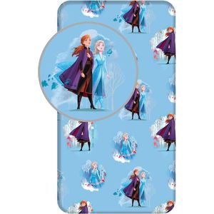 Disney Frozen Hoeslaken Anna Elsa - Eenpersoons - 90 X 200 cm - Blauw