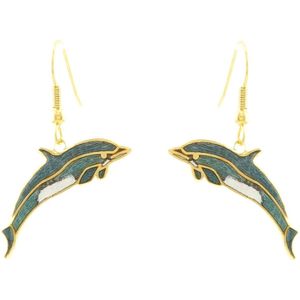 Behave Dames oorbel hanger dolfijn groen blauw