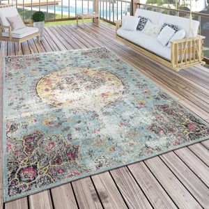 Paco Home Buiten Vloerkleed Modern Oosterse Print Terrasvloerkleed Weerbestendig Turquoise 200x280 cm