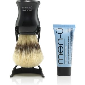 Men-U Scheerkwast  Barbiere Pure Bristle - Zwart + Standaard + Scheercrème
