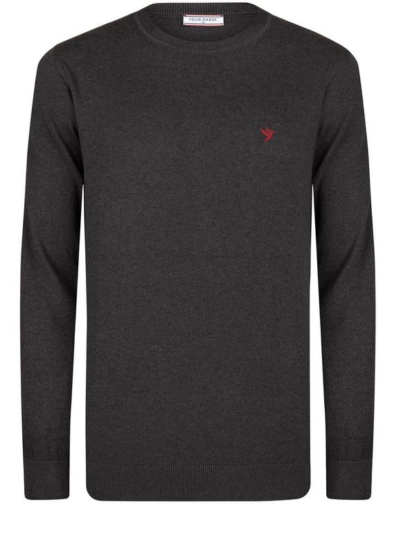 Felix Hardy - Classic Crew Neck Knit Sweater - Antraciet - 100% Katoen - Heren
