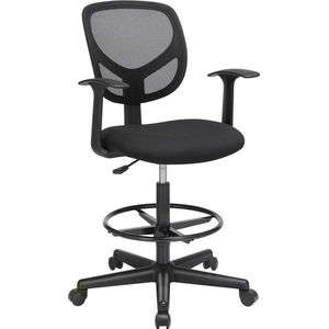 Ergonomische bureaustoel met armleuningen, zithoogte 55-75 cm, hoge draaistoel met verstelbare voetring, belastbaarheid 120 kg, zwart