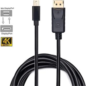 DrPhone - Mini DP naar DP Video Kabel V1.2 - 1 Meter - 4K VIDEO - Mini Display Port Kabel Thunderbolt Displayport voor o.a. Macbook - Zwart