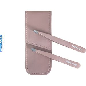 MEDLUXY® - Epileerpincet Set - Slant & Point - Petite Rosé Gold Set - Inclusief etui - [EP0212] (epileer pincet - cadeau set - wenkbrauwen epileren en stijlen)
