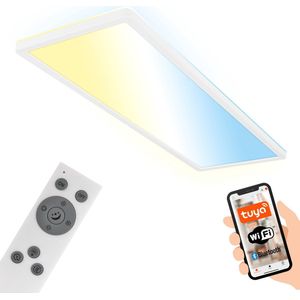 Briloner Tava - LED Plafondlamp - 7529016 - Slim via app en spraakbesturing - Afstandsbediening - Dimbaar - Vlak - Indirect licht - 58 x 20 x 3 cm - Wit