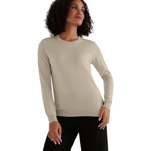 FALKE Basic New Merino Crew Neck elegante klassieker wol trui dames beige - maat L