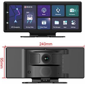 Dashcam voor Auto - 10.26” Touchscreen Dashcam - 4 Camera’s - 4G Android 8.1 - 360° Panorama - GPS & ADAS - Parkeermodus - Zwart