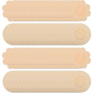 80 Onzichtbare tepelbeschermers - Wegwerpbare tepelbeschermers - Tepelbeschermers voor vrouwen - Ademende borstbeschermers - Unisex tepelbeschermers - Ronde en pruimvorm - Gebroken wit - Eén maat