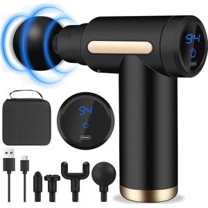 Mini massagepistool met LCD-scherm - Ultrageluidloos en draagbaar - 6 snelheden en 4 massagekoppen