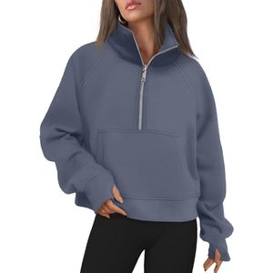 Dames Sweatshirts Halve Rits Fleece Cropped Hoodies voor Herfst en Winter