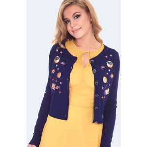 Voodoo Vixen - Space Chic Embroidered Cardigan - M - Blauw