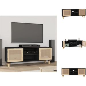 vidaXL TV-kast - Klassiek - 105x30x40 cm - Zwart - Bewerkt hout - Massief grenenhout - Rattan - Kast