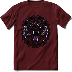 Beer - Dieren Mandala T-Shirt | Paars | Grappig Verjaardag Zentangle Dierenkop Cadeau Shirt | Dames - Heren - Unisex | Wildlife Tshirt Kleding Kado | - Burgundy - XL