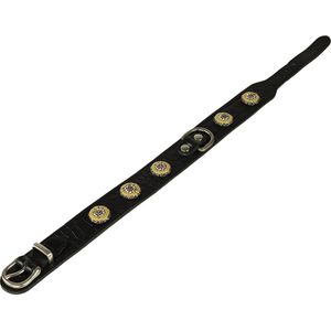 Dutchiz Fortuna Crocodile Leather Zwart Luxe Leren Halsband belegd met gele stenen voor de hond maat XS 44 cm in NL handgemaakt